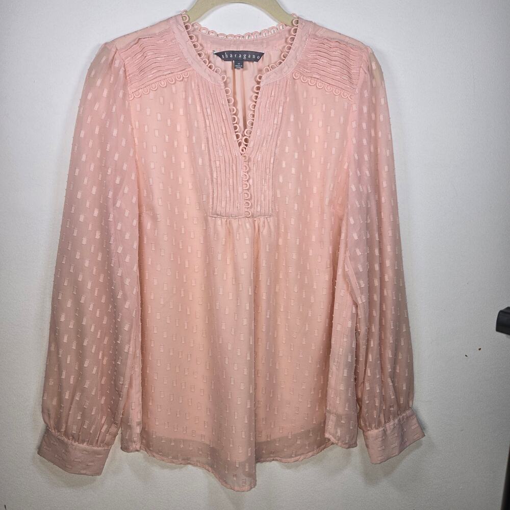 Sharagano Women's Light Pink Sheer Top. Size Medium.